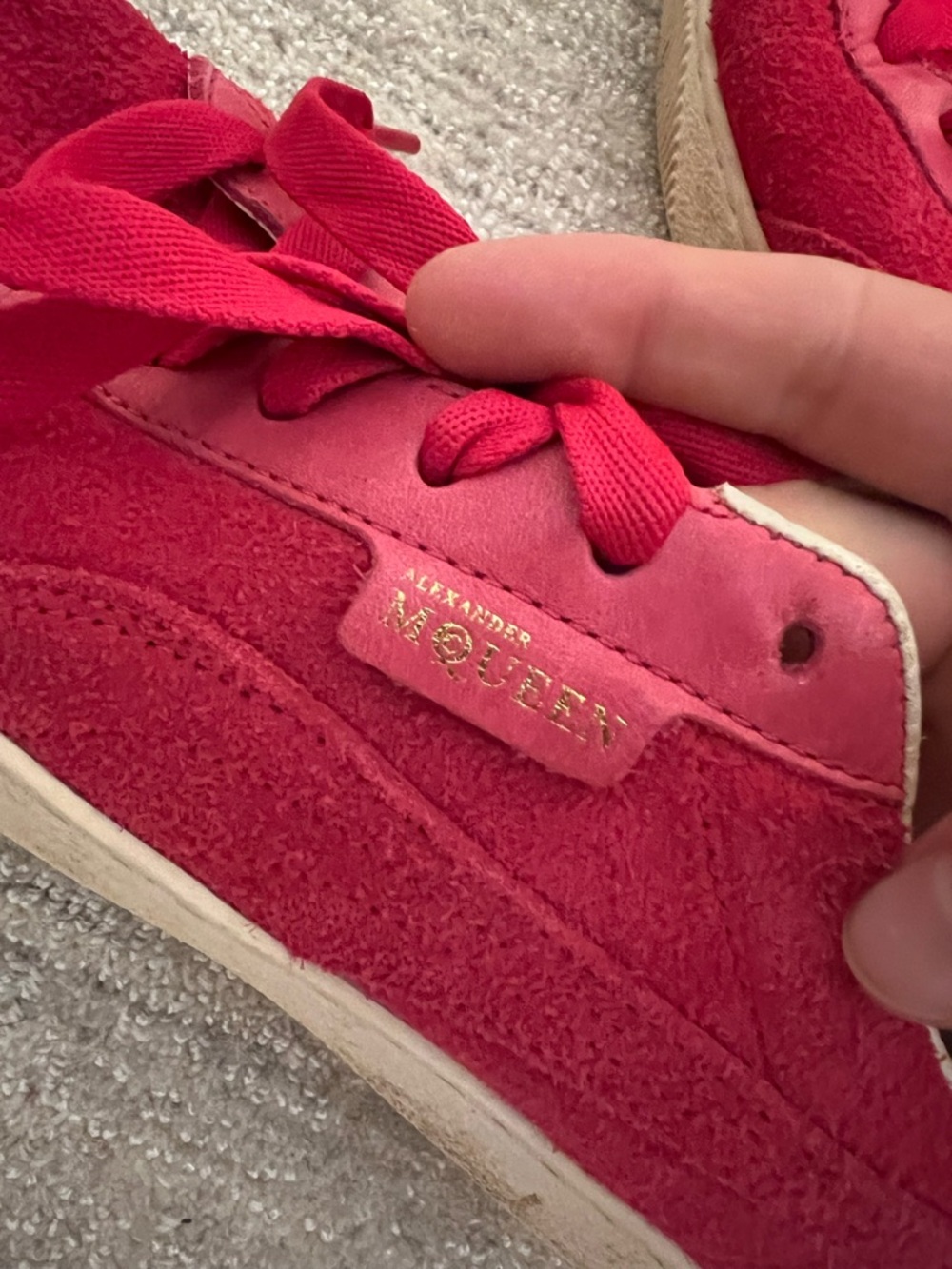 Alexander McQueen Women’s Bright Red Suede Lace-Up Sneakers